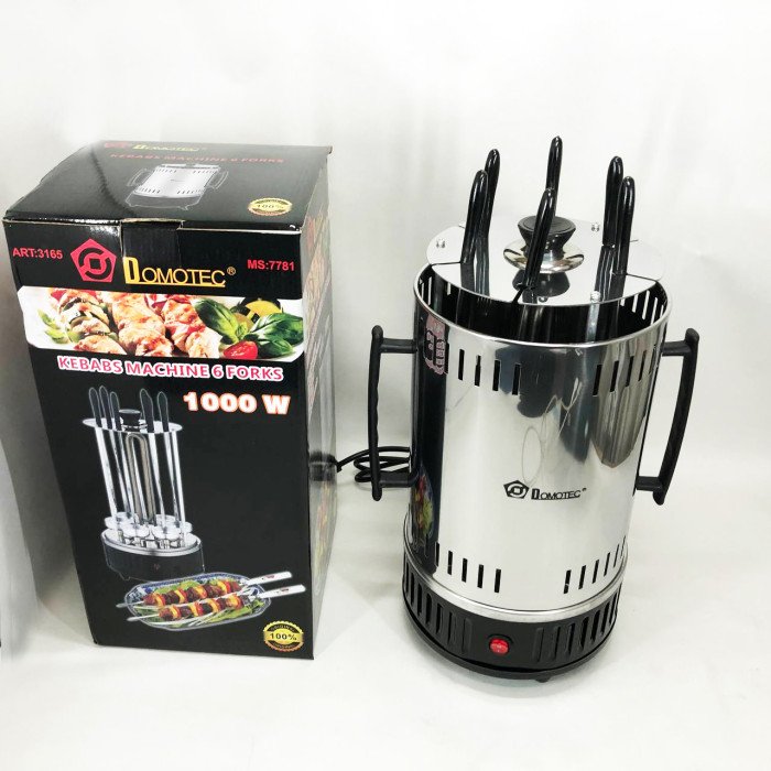 Шашличниця електрична Domotec MS-7781 на 6 шампурів 1000Вт вертикальна з нержавіючої сталі