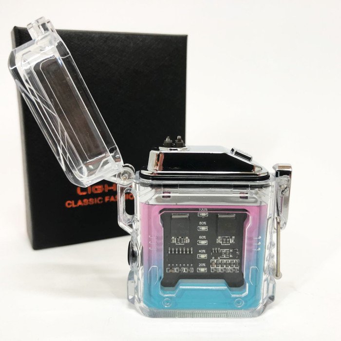 Дугова електроімпульсна запальничка із ліхтариком водонепроникна HL-517, вітрозахисна. Колір: рожевий