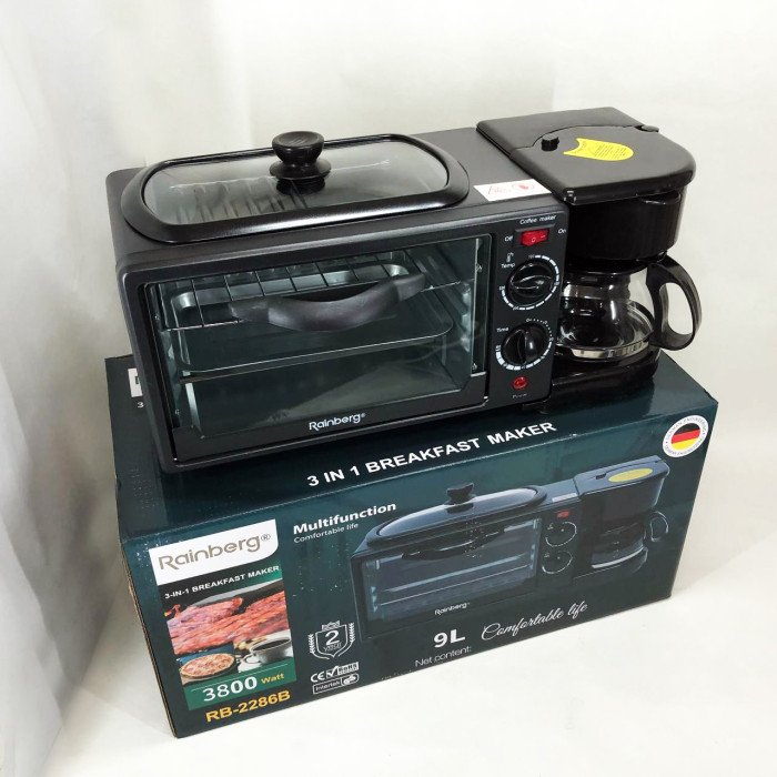 Електрична піч для сніданку 3в1 Rainberg RB-2286B 3800 Вт (піч, кавоварка, поверхня для смаження)