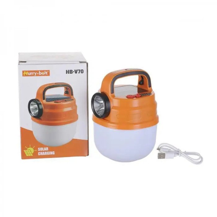 Підвісний ліхтар світильник LED з гачком для кемпінгу, ліхтариком та сонячною панеллю. Колір: помаранчевий