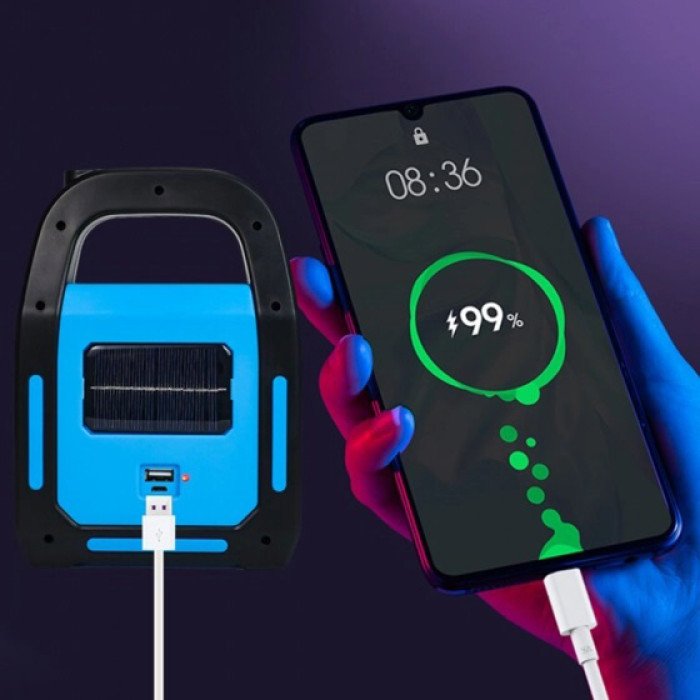 Ліхтар світлодіодний акумуляторний на сонячній батареї HB-9707 B-2 ZB-40, ліхтар переносний. Колір: синій