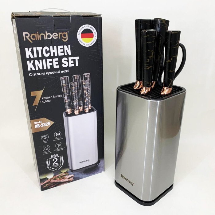 Набір ножів з нержавіючої сталі з підставою Rainberg RB-2325 Black