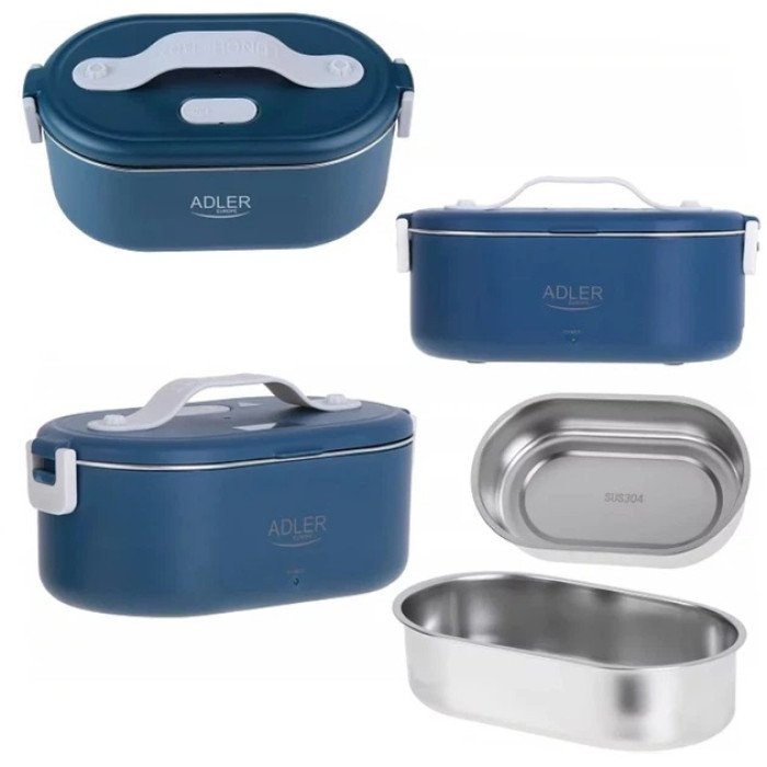 Ланч бокс з підігрівом електричний Adler AD 4505 Blue 55 Вт металевий для їжі з кришкою 0.8 л 220В