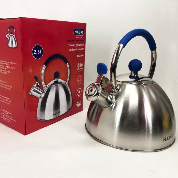 Чайник зі свистком Magio MG-1190 2.5 л, гарний чайник зі свистком, металевий чайник з нержавіючої сталі