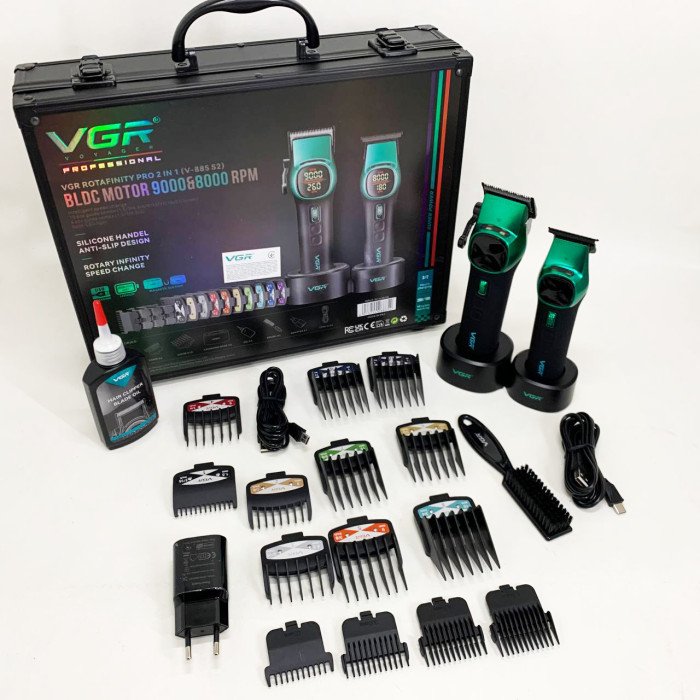Комплект VGR 2 в 1 V-885 S2 GREEN, акумуляторна машинка для стрижки та триммер