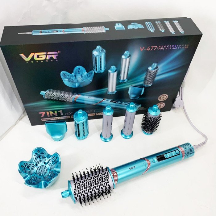 Фен-стайлер для волосся 7в1 VGR V-477 Blue Professional 1400 Вт 7 насадок