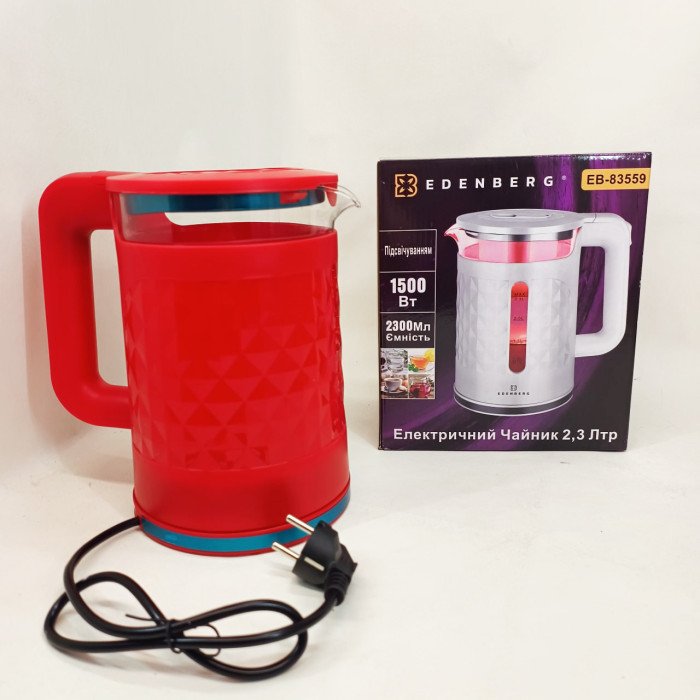 Електрочайник скляний Edenberg EB-83559 2.3л 1500Вт Red