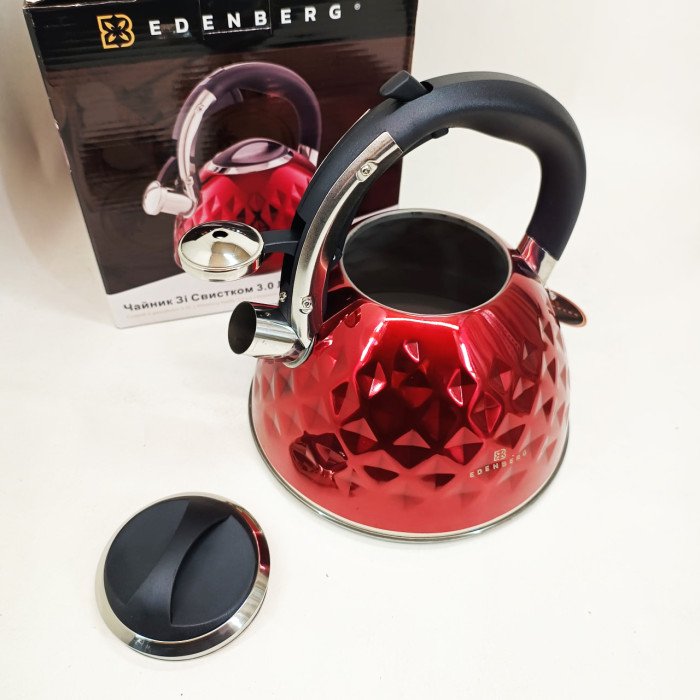 Чайник із нержавіючої сталі Edenberg EB-8833 зі свистком з індукційним дном 3л Red