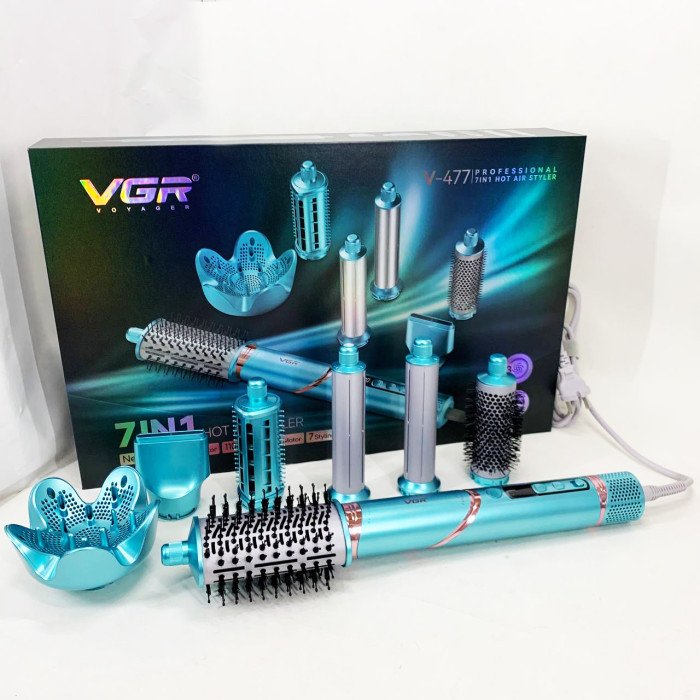 Фен-стайлер для волосся 7в1 VGR V-477 Blue Professional 1400 Вт 7 насадок