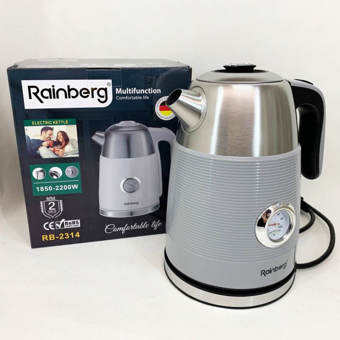 Чайник електричний із датчиком температури Rainberg RB-2314 2200Вт 1.7л Gray