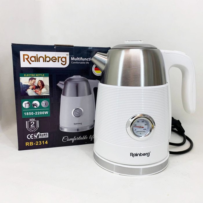 Чайник електричний з датчиком температури Rainberg RB-2314 2200Вт 1.7л White