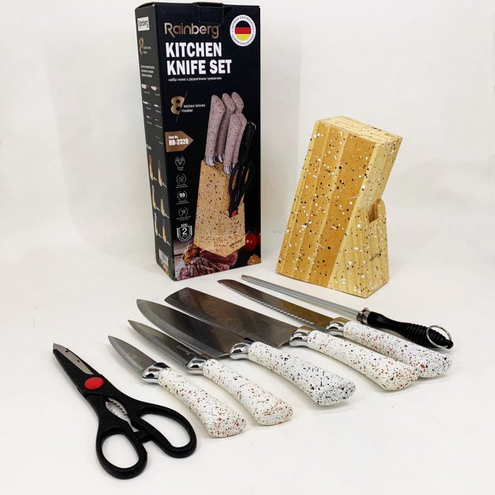 Набір ножів із нержавіючої сталі з основою Rainberg RB-2328 White