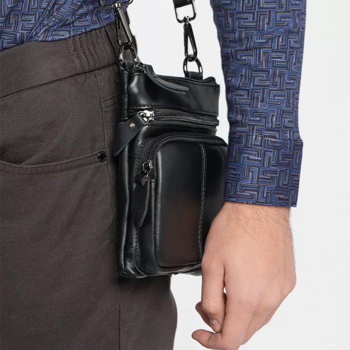 Чоловіча сумка з натуральної італійської шкіри флотар – 5 кишень, міцна фурнітура