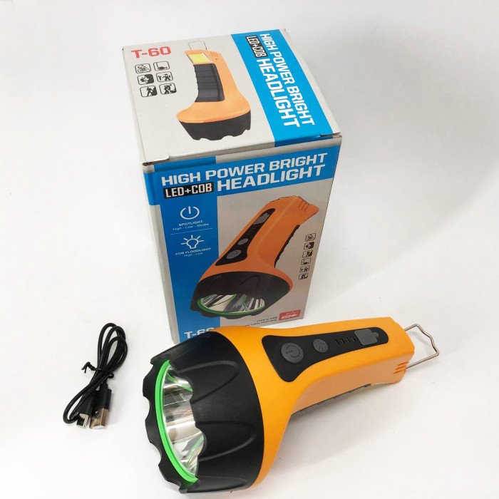 Ліхтар ручний T60-3W-COB з гаком, Освітлення для кемпінгу, Лампа для кемпінгу акумуляторна