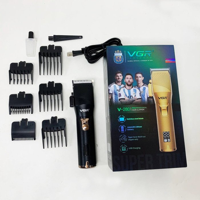Акумуляторна машинка для стрижки волосся VGR V-280 з дисплеєм та насадками якісна. Колір: чорний