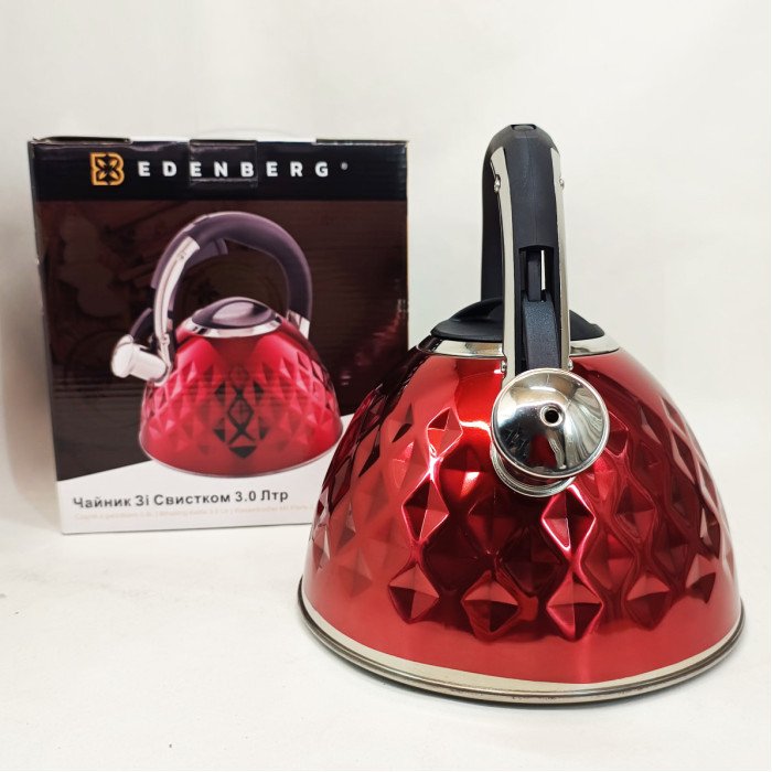 Чайник із нержавіючої сталі Edenberg EB-8833 зі свистком з індукційним дном 3л Red