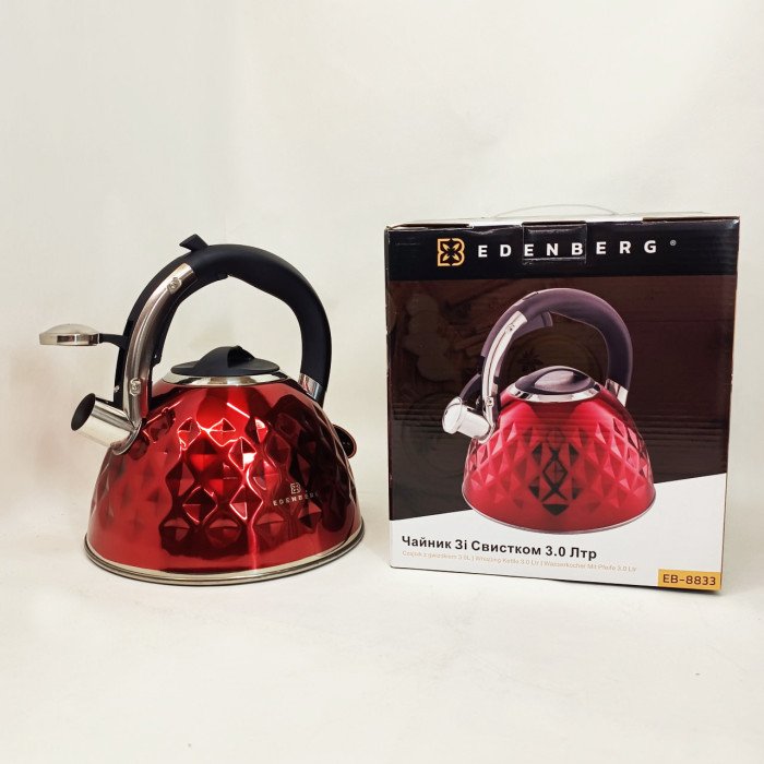 Чайник із нержавіючої сталі Edenberg EB-8833 зі свистком з індукційним дном 3л Red