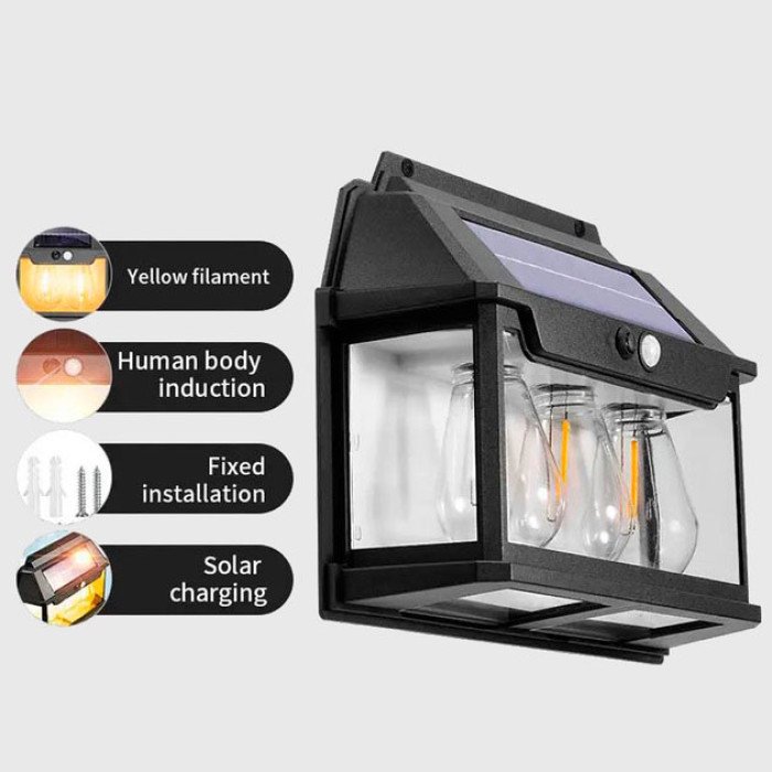 Ліхтар вольфрамова лампа на сонячній батареї 999-38W, датчик руху, АКБ 18650