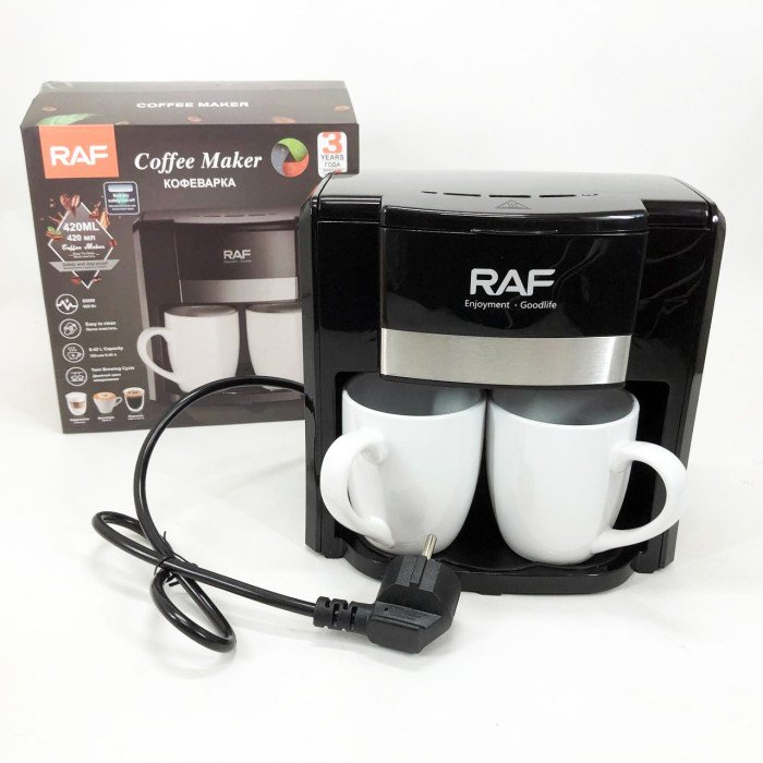 Кавоварка 2 чашки напівавтоматична RAF R.115 650 Вт, Кавова кавоварка електрична для кухні