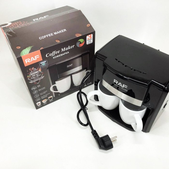 Кавоварка 2 чашки напівавтоматична RAF R.115 650 Вт, Кавова кавоварка електрична для кухні