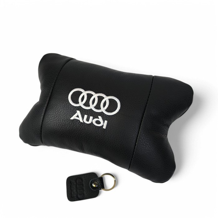 Автомобільна подушка для підголівника Audi – чорна натуральна шкіра