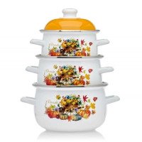 Набір емальованих каструль Edenberg EB-1888 1.6/2.3/3.0 л з малюнком 3 шт. 6 предметів