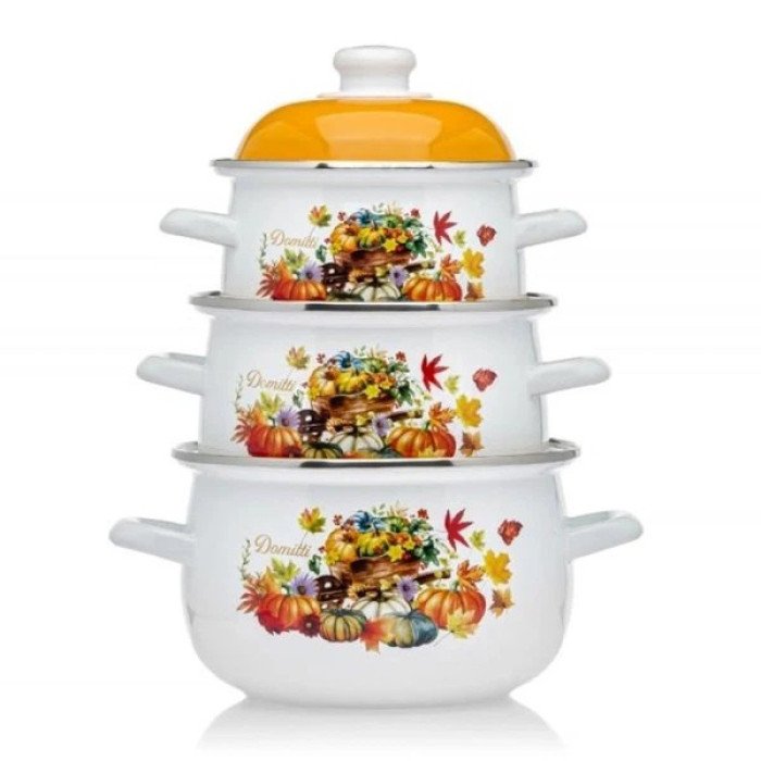 Набір емальованих каструль Edenberg EB-1888 1.6/2.3/3.0 л з малюнком 3 шт. 6 предметів