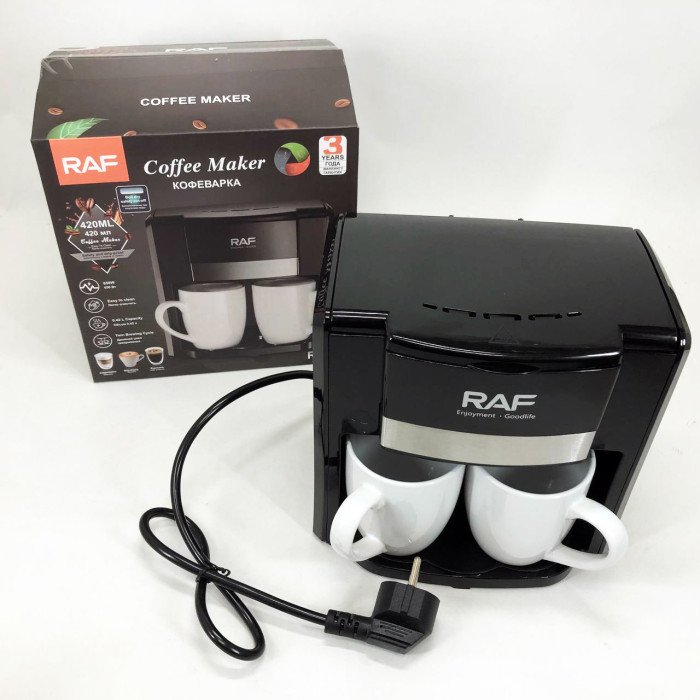 Кавоварка 2 чашки напівавтоматична RAF R.115 650 Вт, Кавова кавоварка електрична для кухні