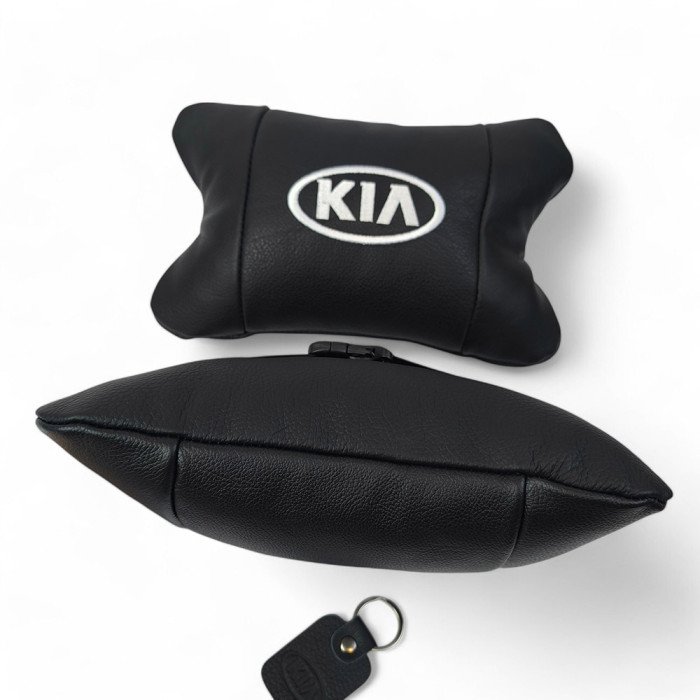 Автодушки 2 шт на підголовник Kia / Кіа, натуральна шкіра, чорні, Підголовник для авто з комфортом