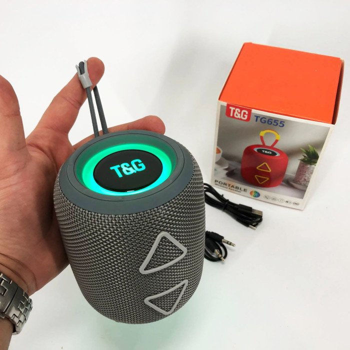 Портативна колонка TG655 5W з RGB підсвічуванням та ремінцем, Гучна блютуз колонка. Колір: сірий