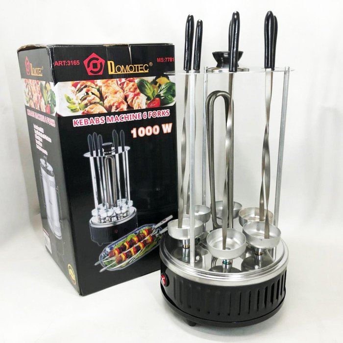 Шашличниця електрична Domotec MS-7781 на 6 шампурів 1000Вт вертикальна з нержавіючої сталі