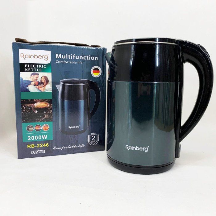 Чайник електричний Rainberg RB-2246 з нержавіючої сталі 2000 Вт 2л, гарний електричний чайник Blue