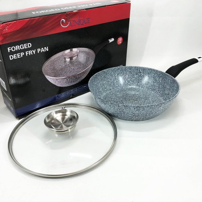 Сковорода глибока UNIQUE UN-5172 28 см з кришкою, Міцна сковорідка з антипригарним покриттям