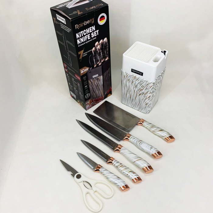 Набір ножів із нержавіючої сталі з основою Rainberg RB-2326 White
