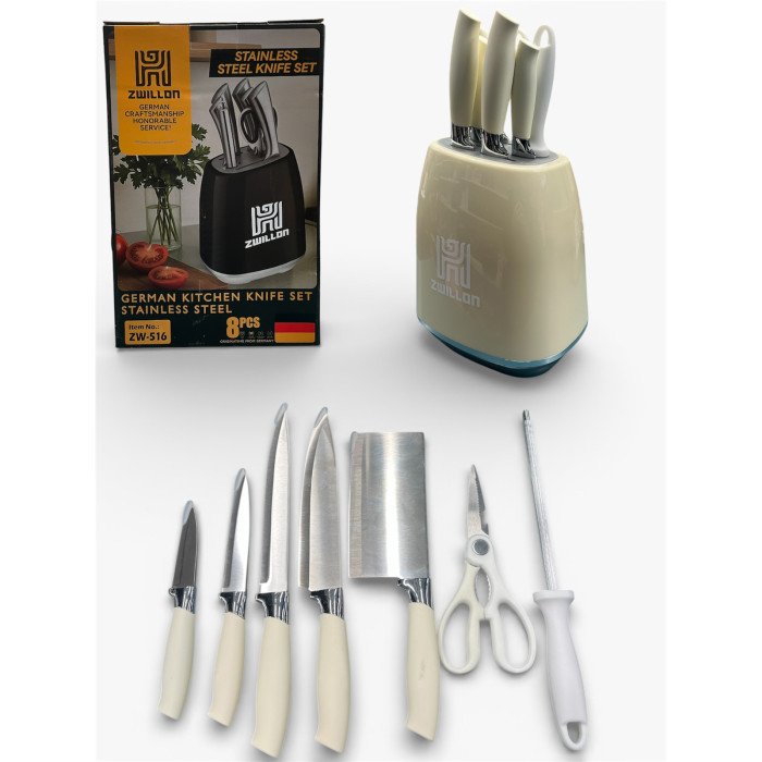 Набір ножів з нержавіючої сталі з основою Rainberg RB-2330 White