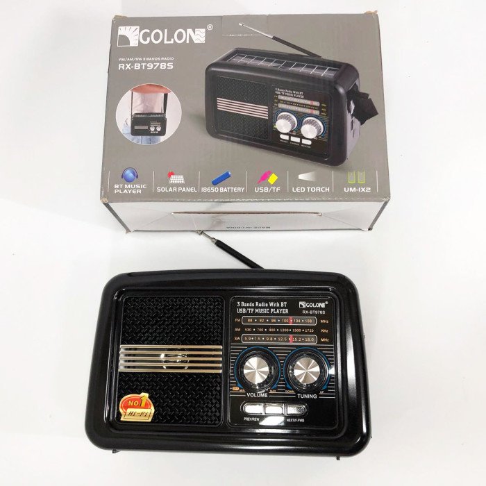 Радіо приймач Golon RX-BT978S сонячна панель AUX 3.5mm, Радіо приймач з вбудованим акумулятором