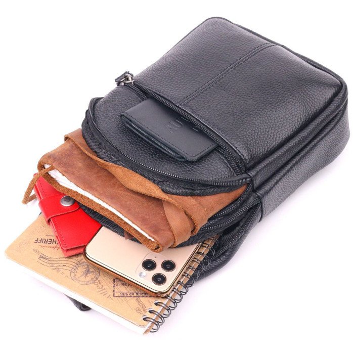 Стильна чоловіча шкіряна сумка через плече, натуральна шкіра флотар, якісна фурнітура