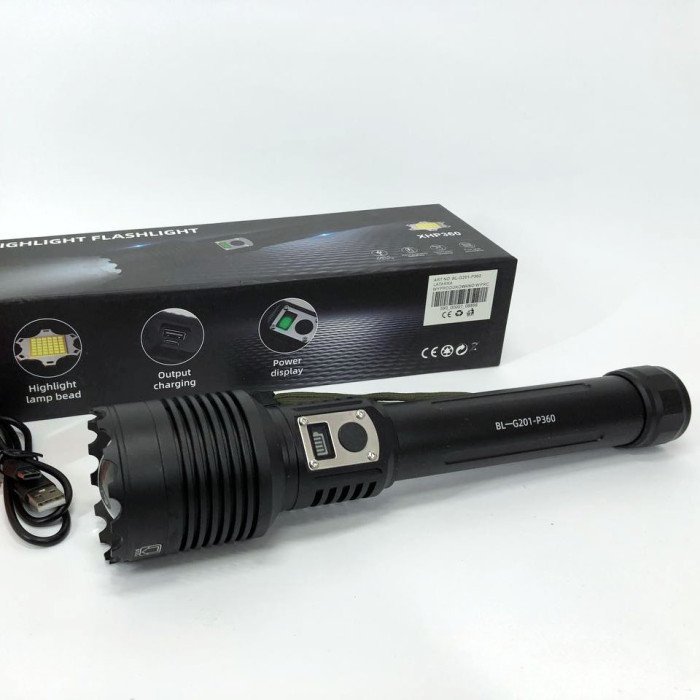 Ліхтар акумуляторний Bailong BL-G201-P360, алюмінієвий корпус, з функцією павербанку, якісний ліхтарик