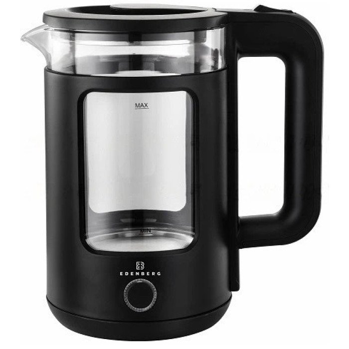 Чайник скляний електричний Edenberg EB-83558 1500Вт Електрочайник з підсвічуванням 2л Black
