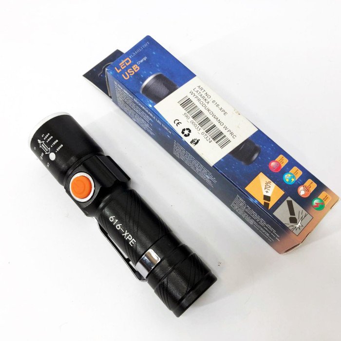 Кишеньковий ліхтарик Police 616-XPE, Портативний світлодіодний ліхтар із зарядкою, Алюмінієвий ліхтар