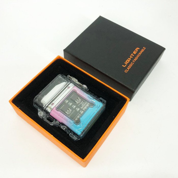 Дугова електроімпульсна запальничка із ліхтариком водонепроникна HL-517, вітрозахисна. Колір: рожевий