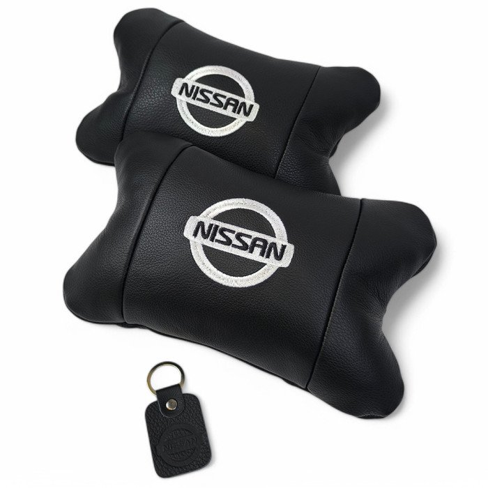 Подушки в авто 2 шт Nissan, натуральна шкіра, з логотипом Ніссан, на підголівник для вашої машини