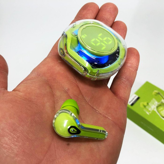 Бездротові навушники TWS T8 PRO з прозорим кейсом Вакуумний LED дисплей Bluetooth 5.3. Колір: зелений