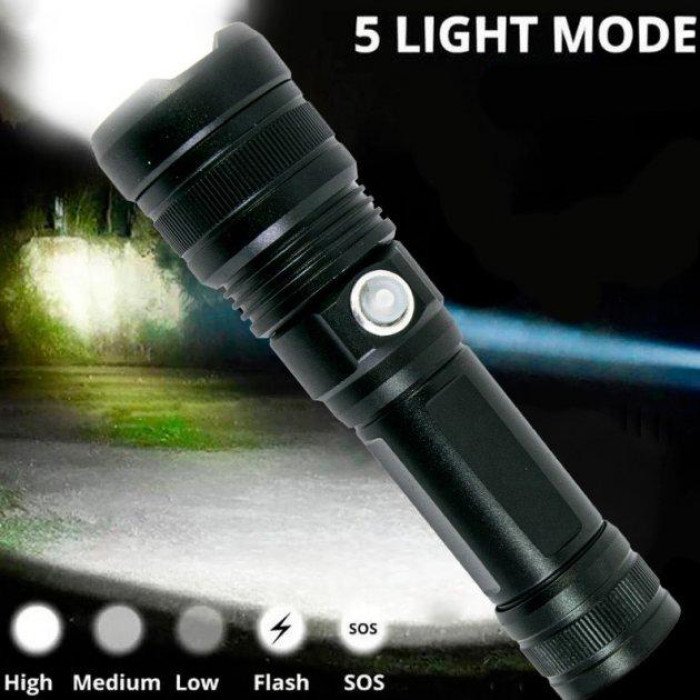Ручний акумуляторний світлодіодний ліхтар Police X-Balog BL-1827-P90 переносний з USB заряджанням оптичним зумом і металевим корпусом + ремінець на руку