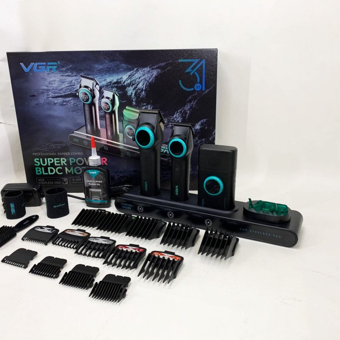 Професійний набір для барберів VGR Stepless Pro 3 in 1 BLACK