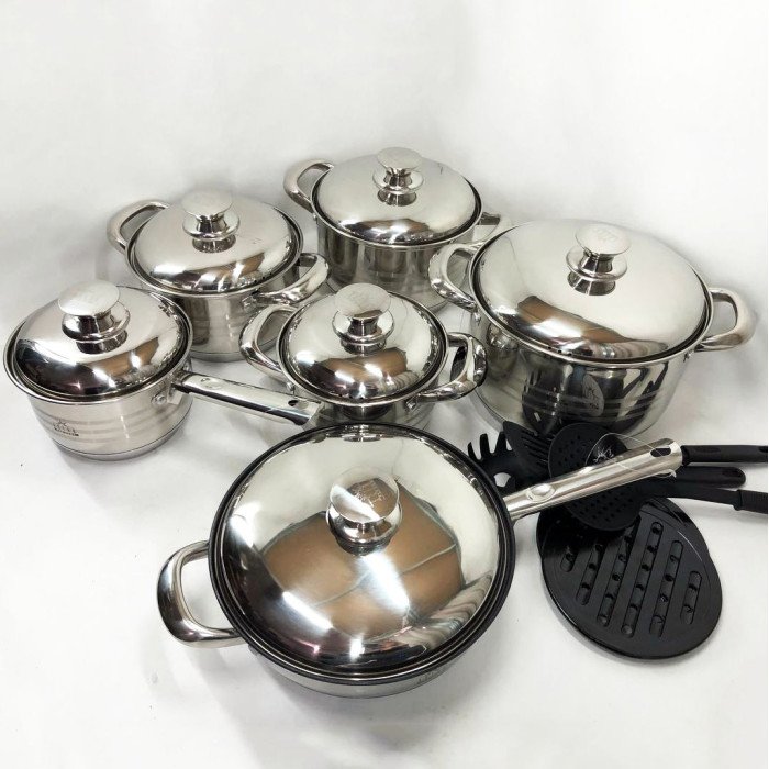 Набір посуду 18 предметів ASTRA A-2518, каструлі з нержавіючої сталі, каструлі з кришками, гарні каструлі