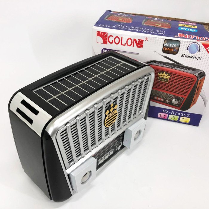 Радіоприймач акумуляторний Golon RX-456 із сонячною панеллю, Радіо приймач. Колір: чорний