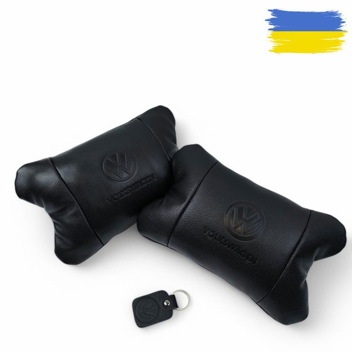 Набір шкіряних подушок 2шт - Volkswagen на підголовник у машину, Автомобільна подушка