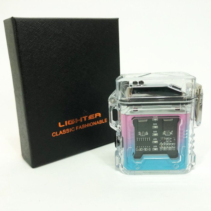 Дугова електроімпульсна запальничка із ліхтариком водонепроникна HL-517, вітрозахисна. Колір: рожевий