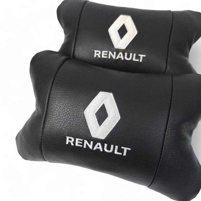 Набір подушок 2шт для авто Renault, натуральна шкіра, на підголівник у машину з логотипом Рено